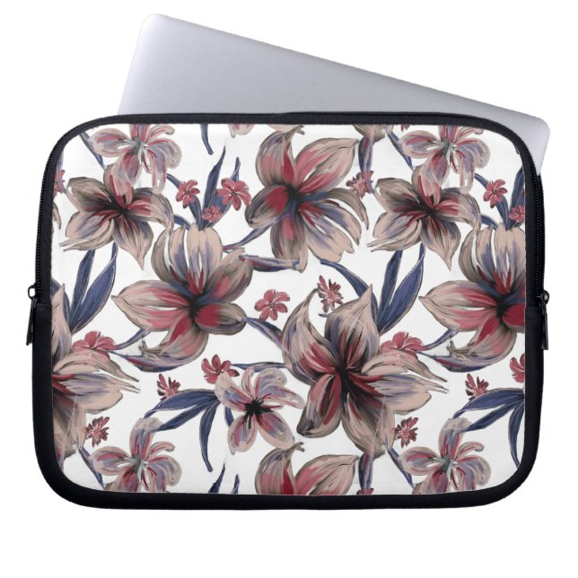 Housse Pour Ordinateur Portable Aquarelles Crimson Floral sur blanc (Devant)