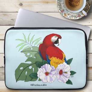 Housse Pour Ordinateur Portable Ara Macao Rouge Perroquet Tropical Blanc Hibiscus