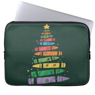 Housse Pour Ordinateur Portable Arbre de crayon d'enseignant de Noël Lumières de X