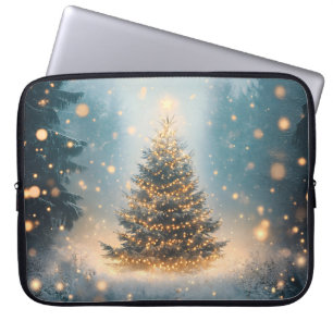 Housse Pour Ordinateur Portable Arbre de Noël de la Forêt enneigée Magique d'Hiver