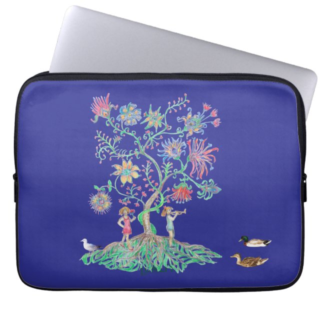 Housse Pour Ordinateur Portable Arbre de vie et canards colverts (Devant)