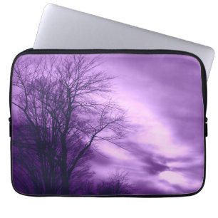 Housse Pour Ordinateur Portable Arbre d'hiver et ciel en violet