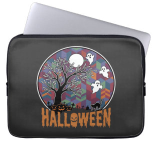 Housse Pour Ordinateur Portable Arbre ensorcelé d'Halloween Fantômes et Chat Noir