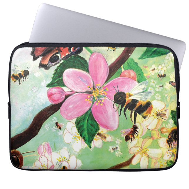 Housse Pour Ordinateur Portable Arbre florissant printanier avec abeilles (Devant)