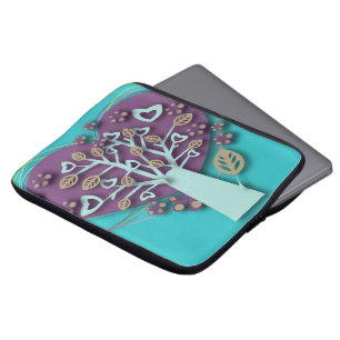 Housse Pour Ordinateur Portable Arbre Rétro d'Amour et de Romance avec des Cœurs F