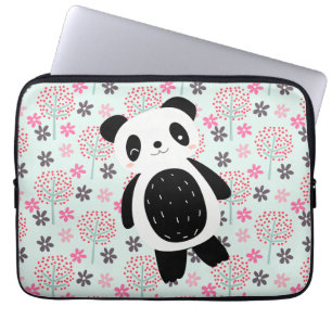 Housse Pour Ordinateur Portable Arbres, fleurs et ours de panda