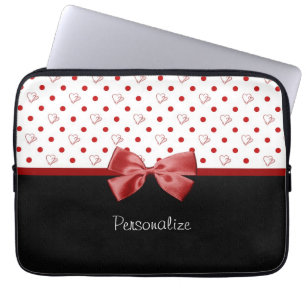 Housse Pour Ordinateur Portable Arc rouge et noir Girly de coeurs de point de