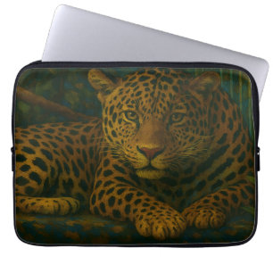 Housse Pour Ordinateur Portable Ardoise dorée - Leopard reposant en feuillage