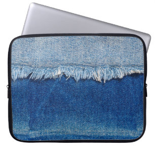 Housse Pour Ordinateur Portable Arrière - plan de jeans Denim. Tissu denim déchi