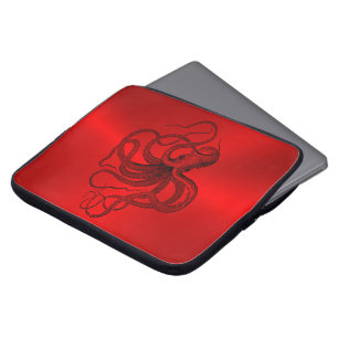 Housse Pour Ordinateur Portable Arrière - plan rouge avec une pieuvre marine noire