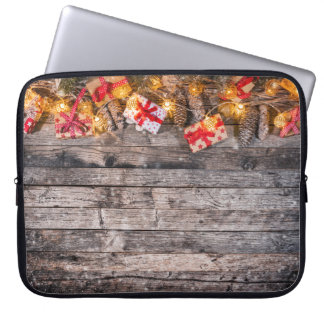 Housse Pour Ordinateur Portable Arrière - plan rustique de Noël, planches en bois.