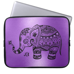 Housse Pour Ordinateur Portable Arrière - plan violet brillant Eléphant tribal noi