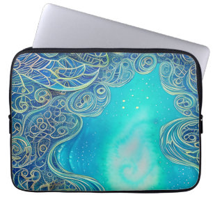 Housse Pour Ordinateur Portable Art abstrait bleu et sarcelle