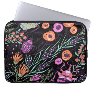 Housse Pour Ordinateur Portable Art abstrait coloré botanique tropical et insectes