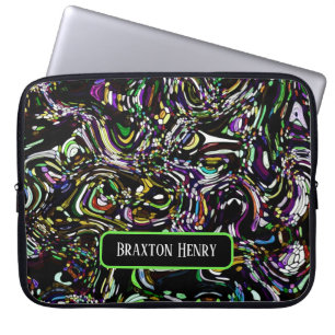 Housse Pour Ordinateur Portable Art Abstrait personnalisé Black Swirl Green