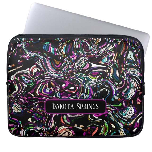 Housse Pour Ordinateur Portable Art Abstrait personnalisé Black Swirl violet (Devant)