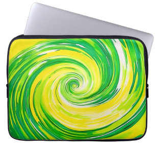 Housse Pour Ordinateur Portable Art abstrait vert jaune en spirale