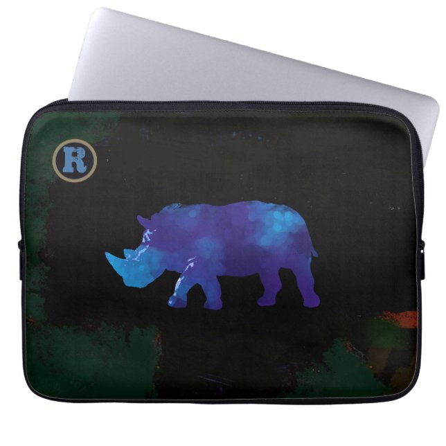 Housse Pour Ordinateur Portable art animal de rhino bleu (Devant)