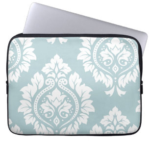Housse Pour Ordinateur Portable Art damassé décoratif I Blanc sur bleu œuf de cana