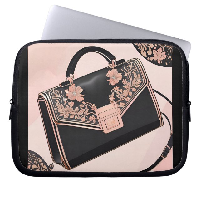 Housse Pour Ordinateur Portable Art de l'IA noir et rose (Devant)