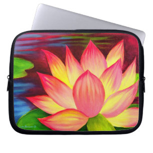 Housse Pour Ordinateur Portable Art de peinture de fleur de Lotus de rose de