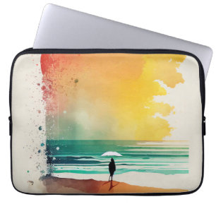 Housse Pour Ordinateur Portable Art de plage abstrait Marcher dans les vagues