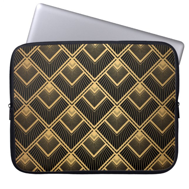 Housse Pour Ordinateur Portable Art Déco Black Gold : Géométrique (Devant)