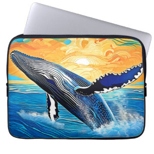 Housse Pour Ordinateur Portable Art du saut du coucher de soleil sur une baleine à
