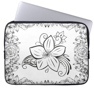 Housse Pour Ordinateur Portable Art Floral, Beauté monochrome