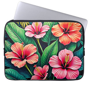 Housse Pour Ordinateur Portable Art floral de l'Hibiscus Tropical en Fleur