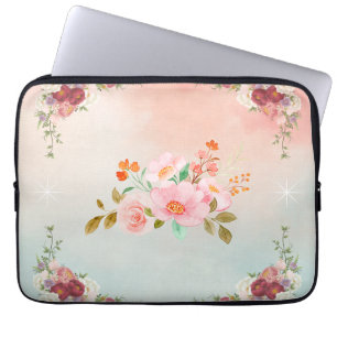Housse Pour Ordinateur Portable Art floral rose, Fleurs florissantes