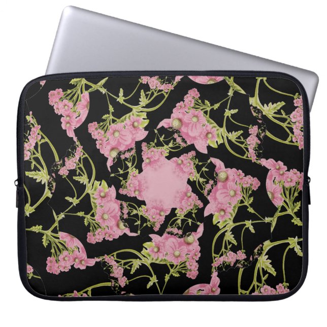 Housse Pour Ordinateur Portable Art fractal d'Achille rose et noir (Devant)