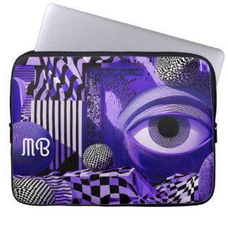 Housse Pour Ordinateur Portable Art Géométrique Abstrait Moderne Noir Blanc Violet