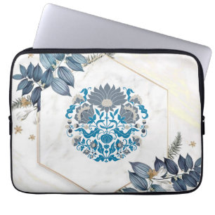 Housse Pour Ordinateur Portable Art Graphique Floral, Cadre Floral Turquoise Manda