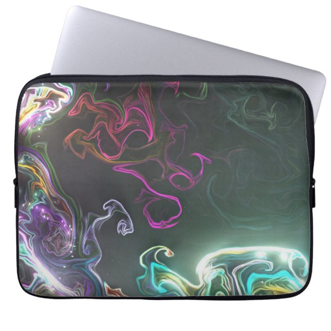Housse Pour Ordinateur Portable Art Liquide Abstrait Néon Noir Foncé (Devant)