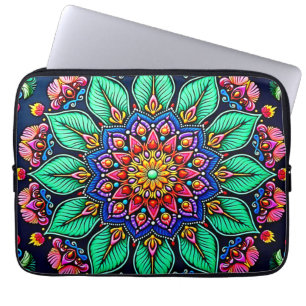 Housse Pour Ordinateur Portable Art mandala floral vibrant