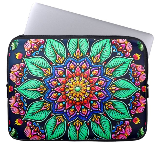 Housse Pour Ordinateur Portable Art mandala floral vibrant (Devant)