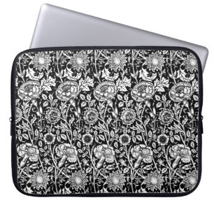 Housse Pour Ordinateur Portable Art nouveau Carnation Damask, noir et blanc