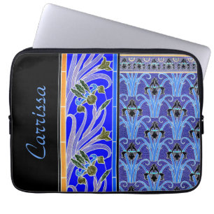 Housse Pour Ordinateur Portable Art nouveau iris fleur élégant verneuil bleu noir