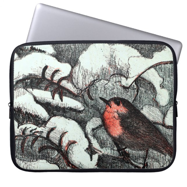 Housse Pour Ordinateur Portable Art nouveau néerlandais Robin Bird en hiver (Devant)
