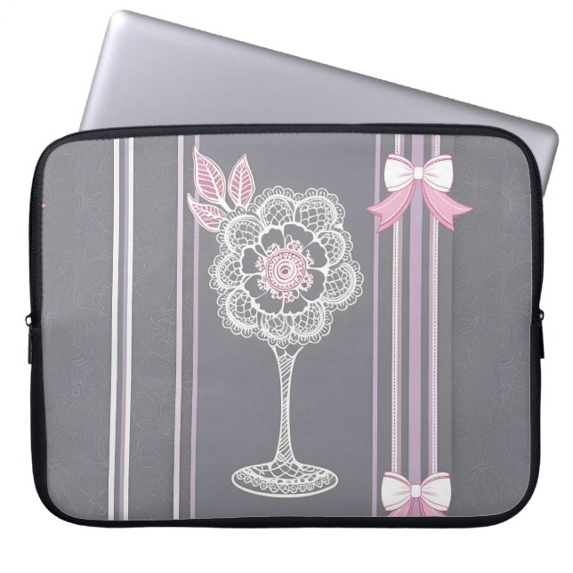 Housse Pour Ordinateur Portable Art numérique rose et gris (Devant)