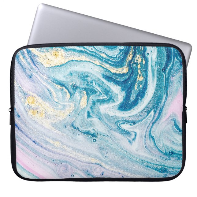 Housse Pour Ordinateur Portable Art Océanique : Fissures D'Agate De Marbre. (Devant)