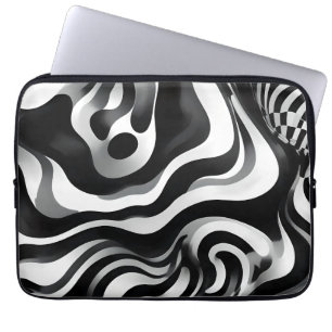 Housse Pour Ordinateur Portable Art Op Vave Noir Et Blanc,