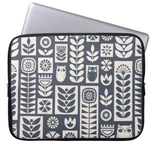 Housse Pour Ordinateur Portable Art populaire scandinave sans couture motif vintag