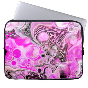 Housse Pour Ordinateur Portable Art rose et noir fluide