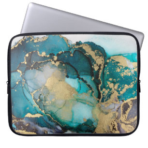 Housse Pour Ordinateur Portable Artabstracte turquoise d'alcool d'alcool noir, art