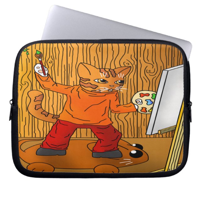 Housse Pour Ordinateur Portable Artiste Peintre Chat (Devant)