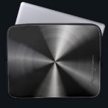 Housse Pour Ordinateur Portable Aspect noir brillant en acier inoxydable métalliqu<br><div class="desc">Un look en acier inoxydable métallique simple et brillant noir,  manche pour ordinateur portable. monogramme personnalisé et optionnel.</div>