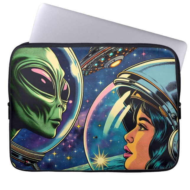 Housse Pour Ordinateur Portable Astronaute Femme Rencontre Extraterrestre Alien (Devant)