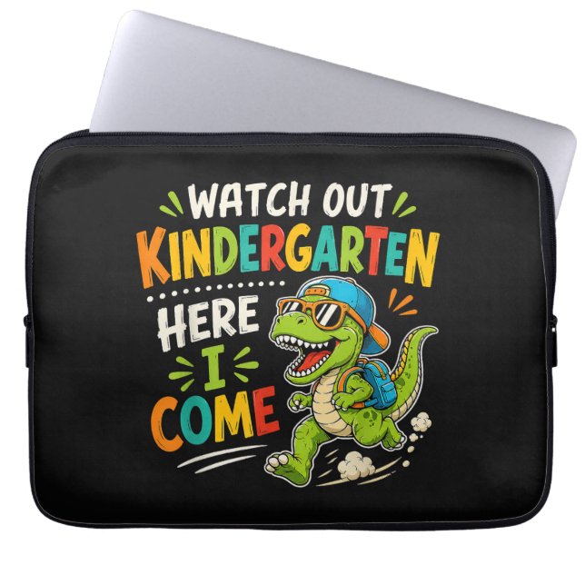 Housse Pour Ordinateur Portable Attention maternelle j'arrive Dino (Devant)